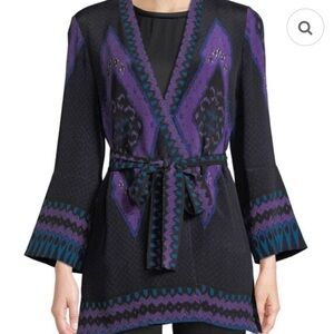 Kobi Halperin Maribel 100% Silk Geometric Kimono Tunic with Sash